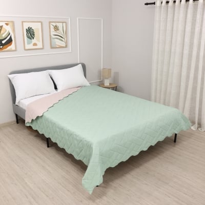 Cuvertură de pat sau canapea reversibilă Izi Roz pal/Mentă 200x220 cm.