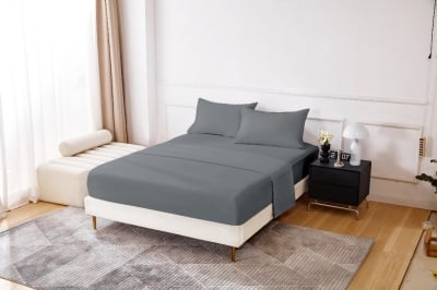 Cearșaf de pat cu elastic 90/200 cm de culoare gri