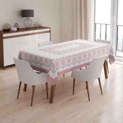 Față de masă 160/220 cm în alb și roz