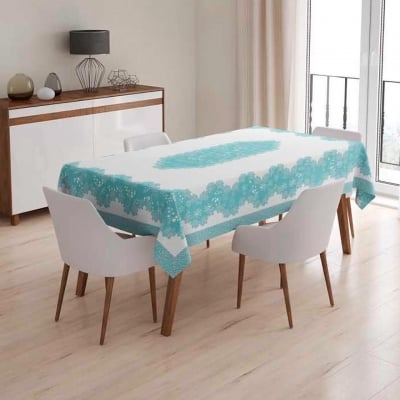 Față de masă 160/220 cm în alb și albastru