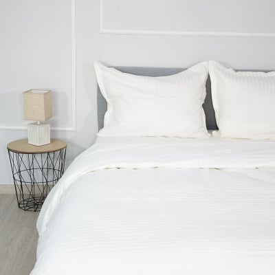 Set de pat dublu cu 2 huse Bumbac-satinat Dungi Ecru 100% bumbac