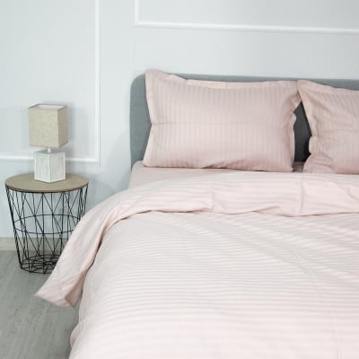 Set de pat dublu cu 2 huse Bumbac satinat Dungi Roz pal