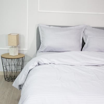 Set de pat dublu cu 2 huse Bumbac-satinat Dungi Gri deschis 100% bumbac