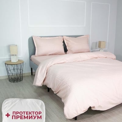 Set de pat maxi bumbac satinat roz cu protector cauciucat