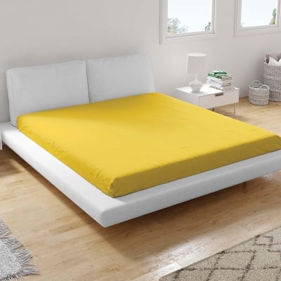 Cearșaf de pat din ranforce 100% bumbac de culoare galbenă