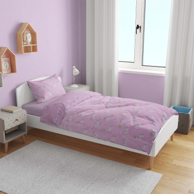 Lenjerie de pat pentru copii din 100% bumbac ranforce pentru pat single, Unicorni