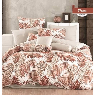 Lenjerie de pat dublă 5 piese cu două huse din ranforce 100% bumbac Palm Brown