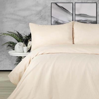 Set de pat dublu de lux 4 piese cu o singură husă, 100% PE, Ecru