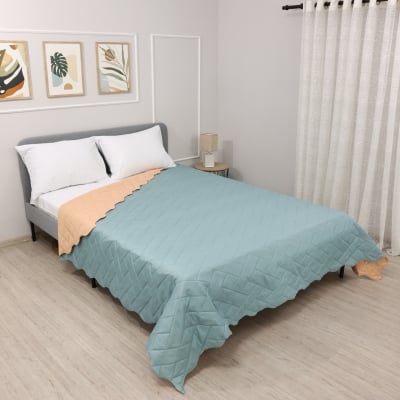 Cuvertură de pat sau canapea reversibilă Easy Aqua/Piersică 200x220 cm.