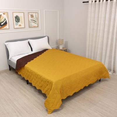 Cuvertură de pat sau canapea reversibilă Izi Mocha/Muștar 200x220 cm.