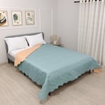 Cuvertură de pat sau canapea reversibilă pentru pat de o persoană Easy Aqua/Piersică 150x220 cm.