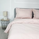 Set de pat dublu cu 2 huse Bumbac satinat Dungi Roz pal