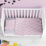 Set de pat pentru bebeluși, Norișori, în culoare roz, din 100% bumbac ranforce