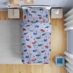 Lenjerie de pat pentru copii din 100% bumbac ranforce pentru pat single, Mașini