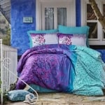 Set de pat dublu 6 piese cu un singur plic Neon din 100% bumbac satinat