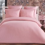 Set de pat dublu 6 piese cu o singură husă, 100% bumbac satinat, Roz