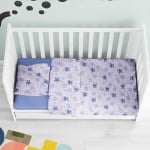 Set de pat pentru bebeluși, Cărucioare, în culoare albastră din 100% bumbac ranforce