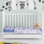 Set de pat pentru bebeluși, Cărucioare, în culoare albastră din 100% bumbac ranforce
