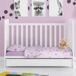 Set de pat pentru bebeluși, Cărucioare, în culoare roz din 100% bumbac ranforce