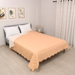Cuvertură de pat sau canapea, reversibilă pentru pat de o persoană Izi Piersică/Ecru 150x220 cm.